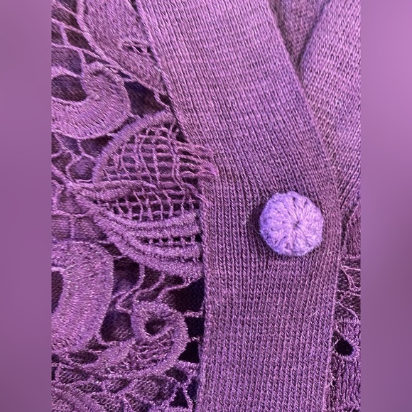 Anthropologie a’reve Purple Button Up Cardigan w/Lace Front, Size S - Picture 6 of 8